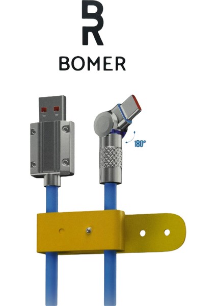 3802 120W 6A MAVİ RENK TYPE C to USB 180 DERECE DÖNER BAŞLI IŞIKLI ŞARJ VE DATA KABLOSU