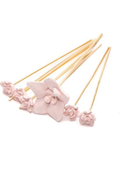 Pembe Çiçek Taşlı 12'li Bambu Kamış Seti