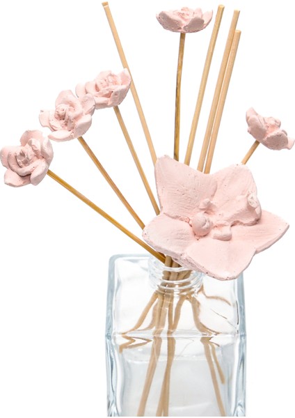 Pembe Çiçek Taşlı 12'li Bambu Kamış Seti