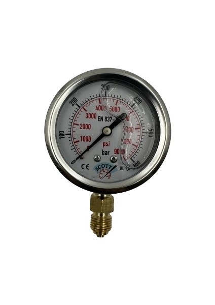 Ø 63 - 0 - 600 Bar 1/4 Alttan Çıkışlı Gliserinli Manometre