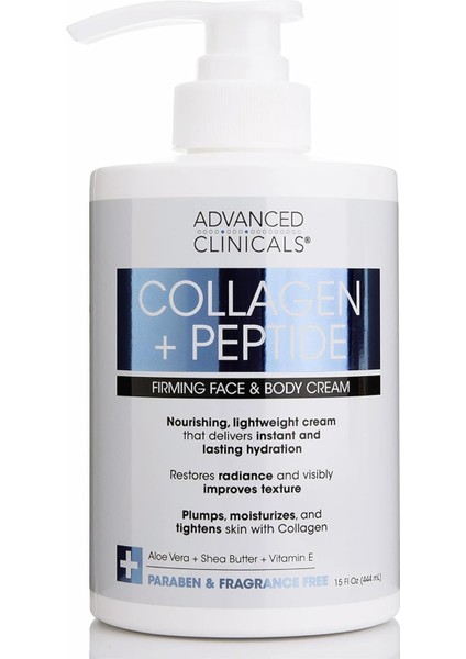 Advanced Clinicals Collagen + Peptide Sıkılaştırıcı Yüz ve Vücut Kremi 444ML