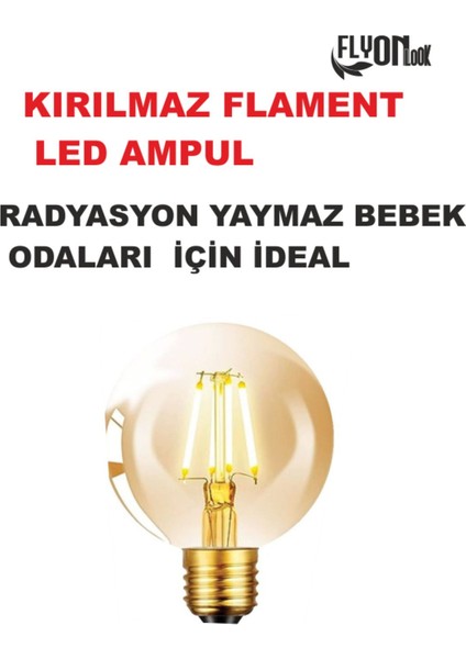 Kırılmaz Gövde Özel Tasarım Flament G80 6W Ampul Dim Edilebilir LED Işık Radyasyon Yaymaz