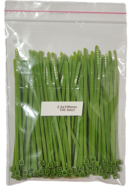 Plastik Kablo Bağı - Açık Yeşil - 2,5MMX100MM - Cırt Kelepçe (100 Adet)