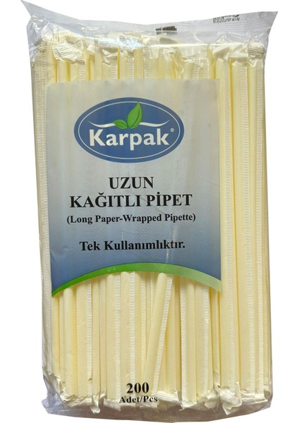 Kağıtlı Sargılı Beyaz Tek Kullanımlık Düz Pipet Kamış 23 Cm. - 200 Adetlik 1 Paket