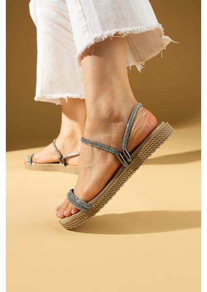 Kadın Sandalet Hasır Taban Parlak Taşlarla Şık Tasarım 020-755-24 fiyatları