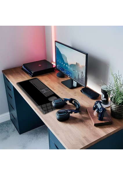 Cam Mouse Pad | Cam Masa Matı | Düz Renk - Siyah | Large | 40CM x 80CM