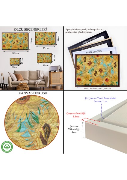 Çerçeveli Vincent Van Gogh - Ayçiçekleri TABLO-7174 indirimleri