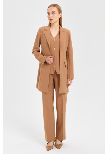 Yelek Ceket Pantolon Takım Camel