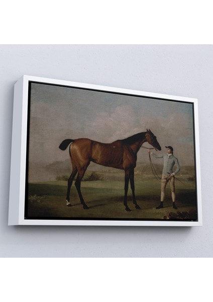 Çerçeveli George Stubbs'un Uzun Bacaklı At ve Jokeyi Tablosu - Molly Long-Legs With Her JOCKEY-7012