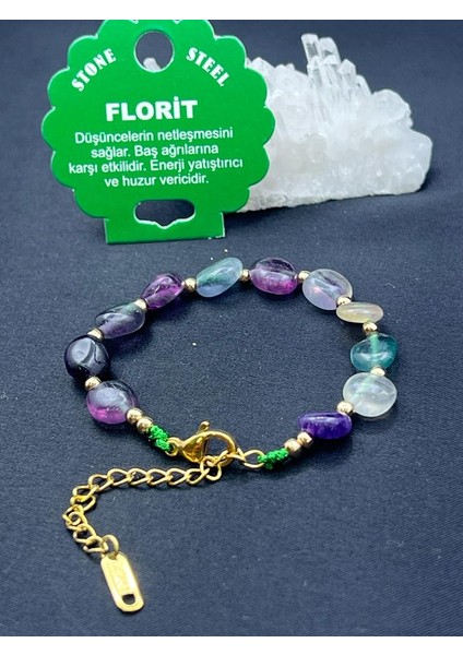 Sertifikalı Florit Taşı Tımbıl Kesim Natural Doğaltaş Ayarlanabilir Bileklik modelleri