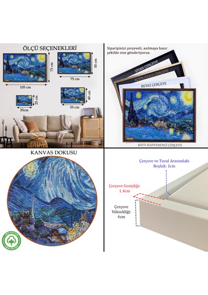 Çerçeveli Vincent Van Gogh - Yıldızlı Geceler TABLO-7151 indirimleri