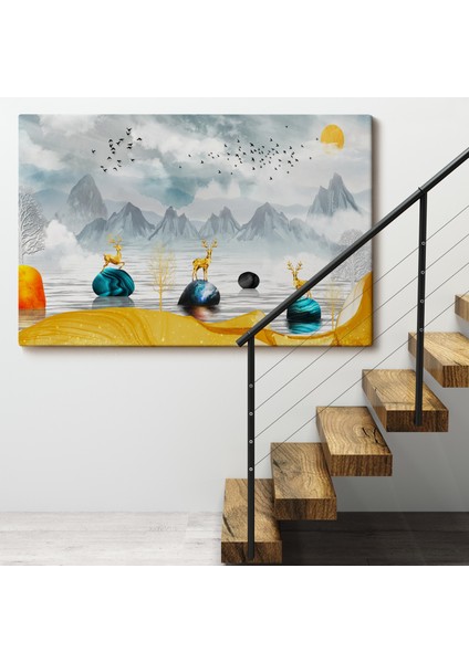 3D Modern Tasarım Altın Geyikler TABLOSU-7196 fırsatları