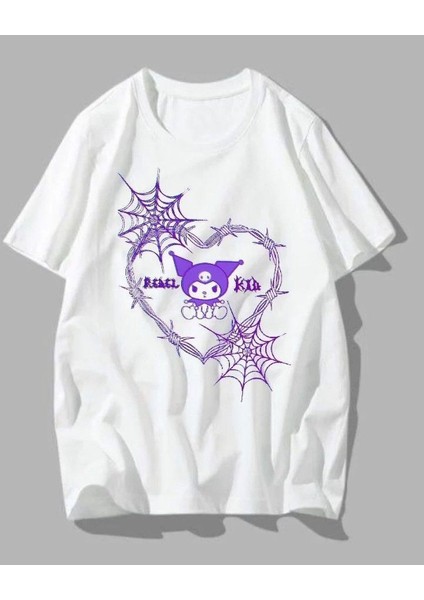 Y2K Kuromi Tech Sanrio Beyaz Oversize Kısa Kollu Unisex T-Shirt