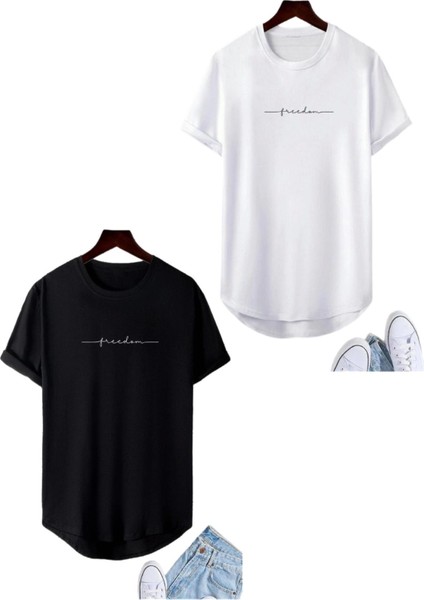 Freedom 2'Li Paket Uzun Eteği Oval Pamuklu Comfort Fit Unisex Tshirt