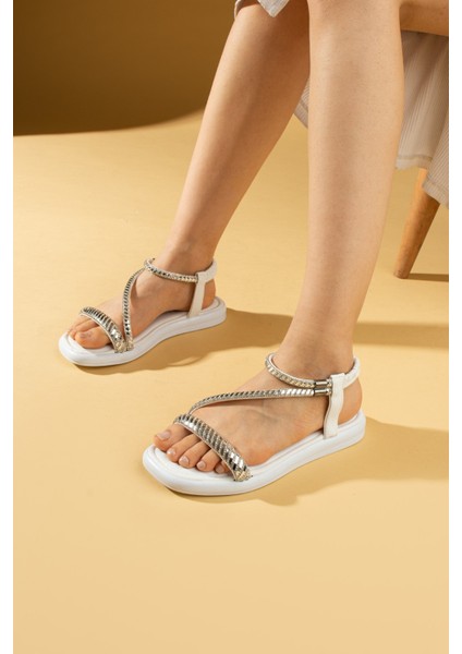 Brikon Taş Biyeli Comfort Taban Arkası Lastikli Kadın Sandalet 57-289-24