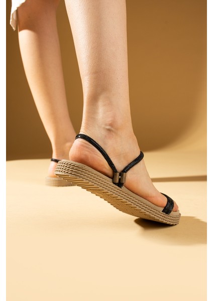 Parlak Taşlı Ince Bantlı Hasır Taban Comfort Kadın Sandalet 020-755-24 modelleri