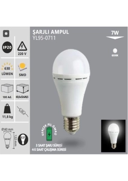 Noas YL95-0711 Şarjlı LED Ampul 7W