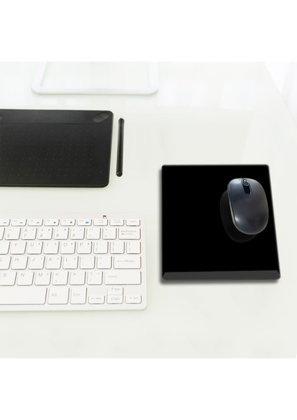 Cam Mouse Pad | Cam Masa Matı | Düz Renk - Siyah | Small | 18CM x 22CM