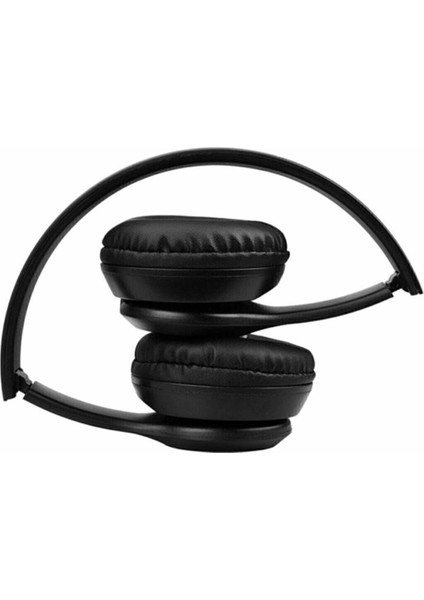 P47 Wireless Bluetooth Kablosuz Extra Bass Radyolu Katlanabilir Kulaklık - Siyah