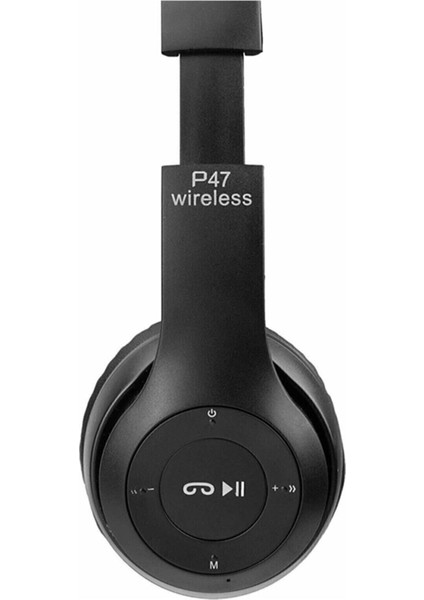 P47 Wireless Bluetooth Kablosuz Extra Bass Radyolu Katlanabilir Kulaklık - Siyah