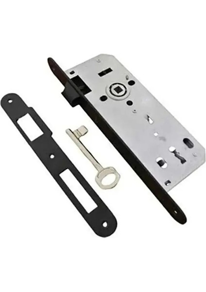 Lama Aynalı Oda Kapı Kolu ve Sesiz Gömme Kilit Mat Siyah 1 Kapılık Takım Siyah Kapı Kilidi 40 mm