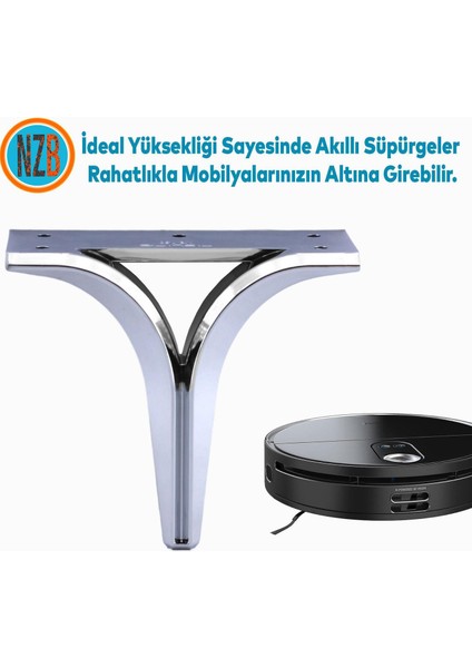 Mobilya Kanepe Sehpa Tv Ünitesi Çekyat Yükseltici Koltuk Ayağı Baza Ayak Krom 12 cm