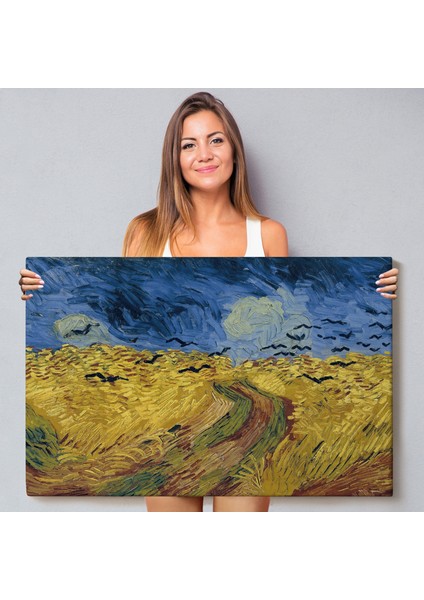 Çerçeveli Vincent Willem Van Gogh - Kargalarla Buğday Tarlası TABLO-7190 fiyatları