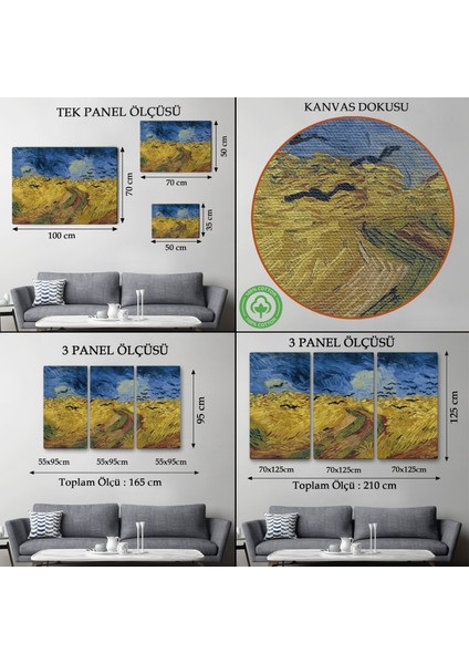 Çerçeveli Vincent Willem Van Gogh - Kargalarla Buğday Tarlası TABLO-7190 modelleri
