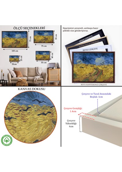 Çerçeveli Vincent Willem Van Gogh - Kargalarla Buğday Tarlası TABLO-7190 indirimleri