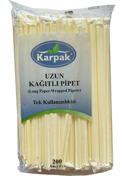 Kağıtlı Sargılı Beyaz Tek Kullanımlık Düz Pipet Kamış 23 Cm. - 200 Adetlik 10 Paket