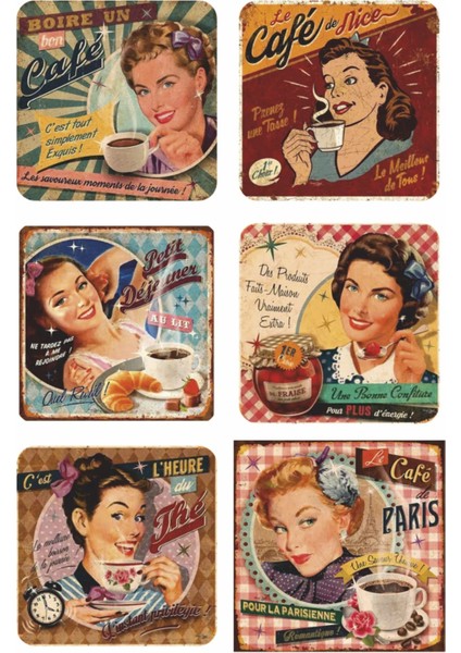 Cafe De Paris Fransa Paris Eyfel Kafe Kahve Mutfak Dekor Estetik Retro 6lı Ahşap Bardak Atllığı Seti