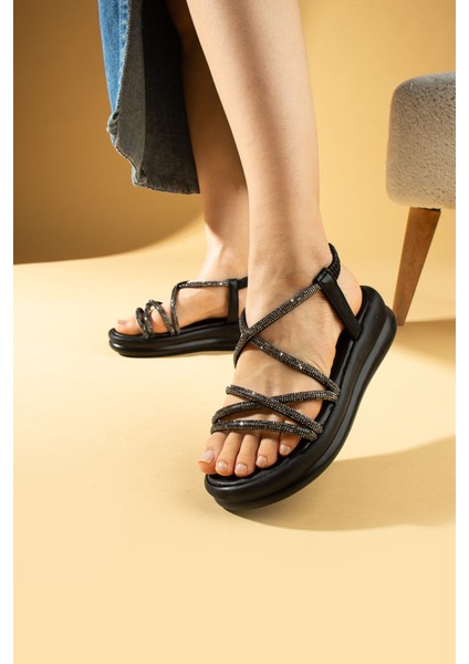 Parlak Taş Detaylı Yüksek Taban Arkası Lastikli Kadın Sandalet 57-285-24 fiyatları