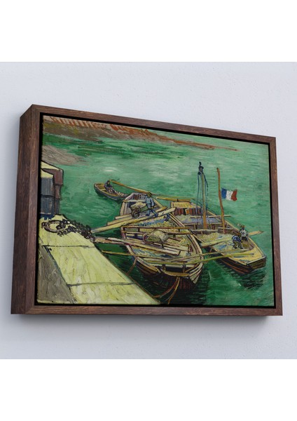 Çerçeveli Vincent Van Gogh - Kum Mavnalarını Boşaltan Adamlarla Rıhtım TABLO-7185