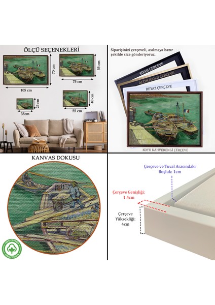 Çerçeveli Vincent Van Gogh - Kum Mavnalarını Boşaltan Adamlarla Rıhtım TABLO-7185 indirimleri