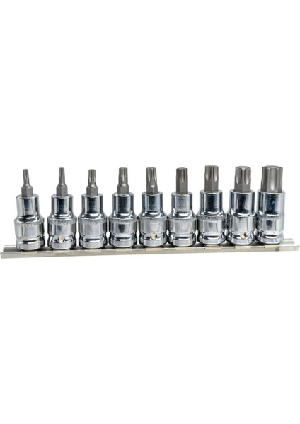 6195 1/2" Torx Bits Uçlu Lokma Anahtar Takımı 9 Parça (Raylı)