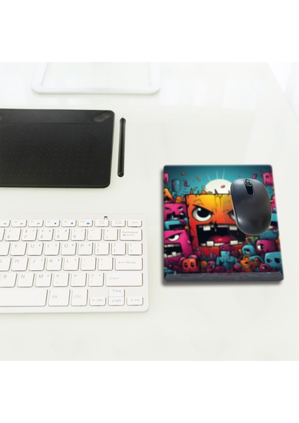 Cam Mouse Pad | Cam Masa Matı | Cute Monsters | Small | 18CM x 22CM