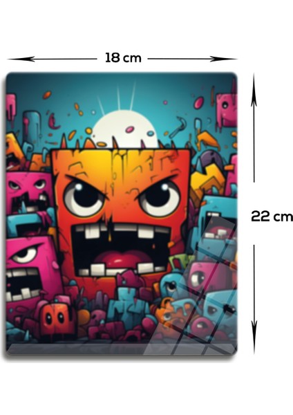 Cam Mouse Pad | Cam Masa Matı | Cute Monsters | Small | 18CM x 22CM