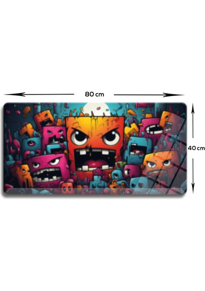 Cam Mouse Pad | Cam Masa Matı | Cute Monsters | Large | 40CM x 80CM