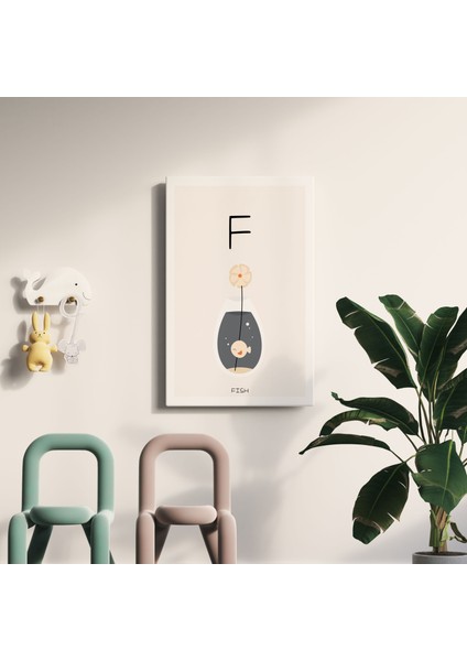F Harfi Alfabe Minimalist Kanvas Tablo - Bebek Odası Dekorasyon - Çocuk Odası Tablo