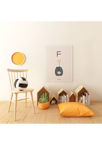 F Harfi Alfabe Minimalist Kanvas Tablo - Bebek Odası Dekorasyon - Çocuk Odası Tablo