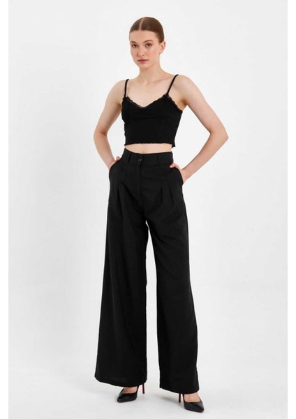 Ispanyol Paça Kumaş Pantolon Yüksek Bel