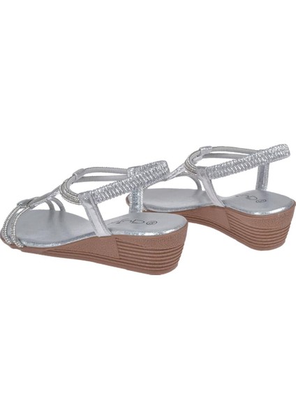 Dolgu Taban Taşlı Kadın Sandalet GJ-1451 Gümüş