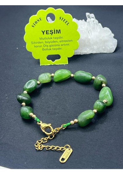 Kanada Sertifikalı Yeşim Taşı Tımbıl Kesim Natural Doğaltaş Ayarlanabilir Bileklik modelleri