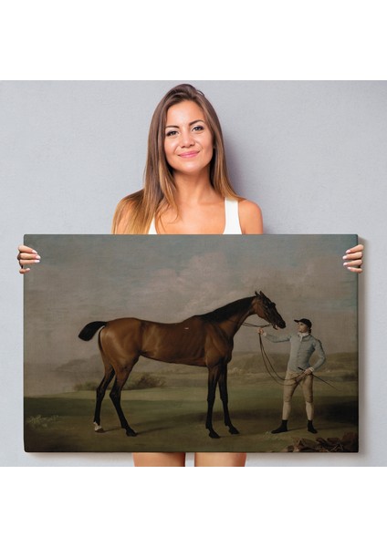 George Stubbs'un Uzun Bacaklı At ve Jokeyi Tablosu - Molly Long-Legs With Her JOCKEY-7012