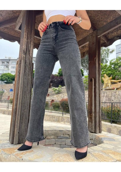 Kadın Füme Kar Yıkamalı Yüksek Bel Palazzo Jean fiyatları