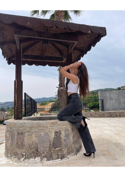 Kadın Füme Kar Yıkamalı Yüksek Bel Palazzo Jean modelleri