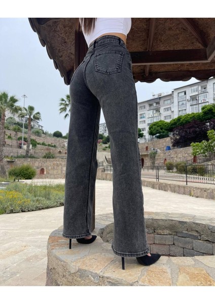 Kadın Füme Kar Yıkamalı Yüksek Bel Palazzo Jean fırsatları