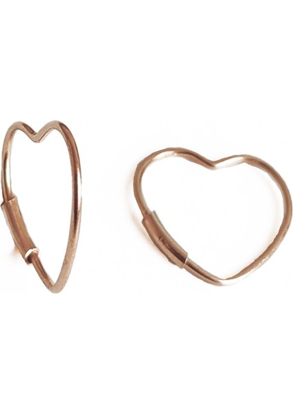 Ince Tel Kalp Desenli Gümüş Küpe - Rose Renk