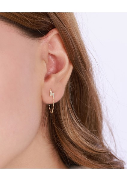 Şimşek Motifli Zincirli Gümüş Küpe - Gold Renk fiyatları