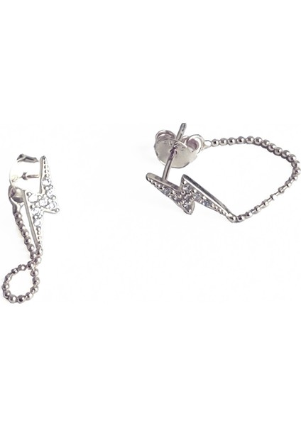 Şimşek Motifli Zincirli Gümüş Küpe - Gold Renk indirimleri